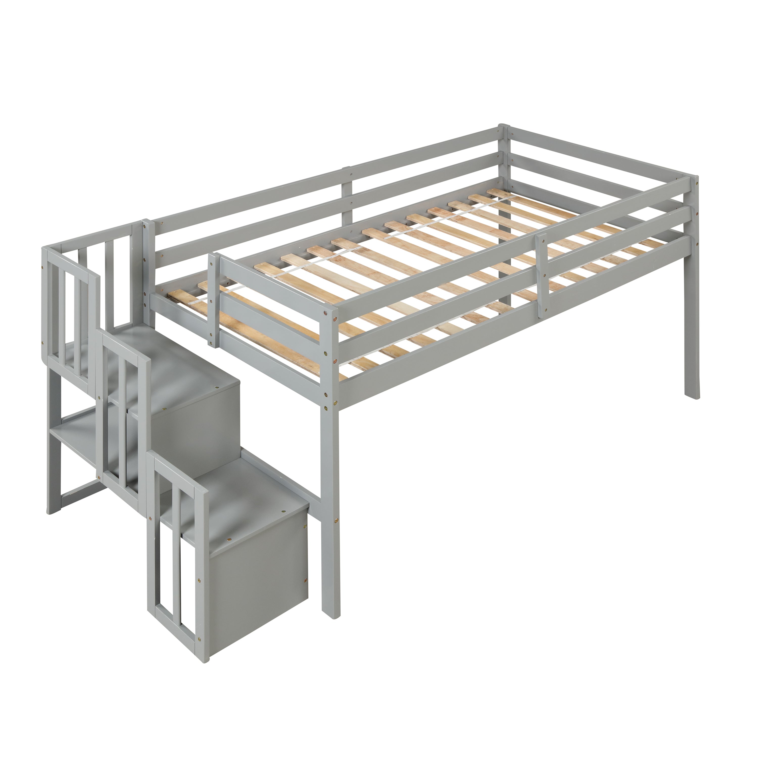 Grey Loft Bed with Staircase: Twin Pine