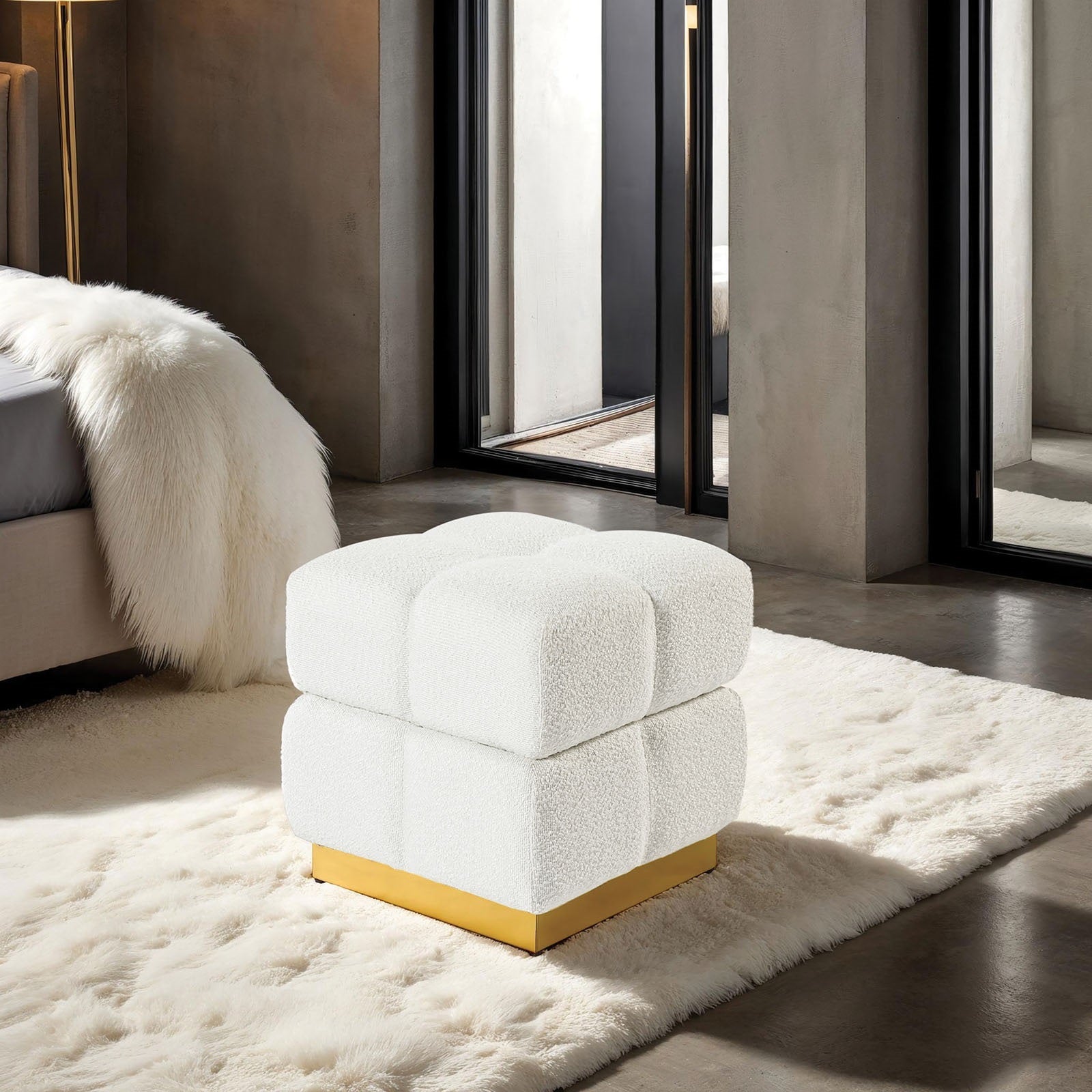 Contemporary Beige Square Storage Stool for Living Room