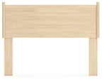 Tan full-panel headboard with horizontal wood grain and side legs