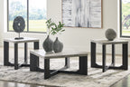 Occasional table set with two-tone gray tops and dark frames, three-table view