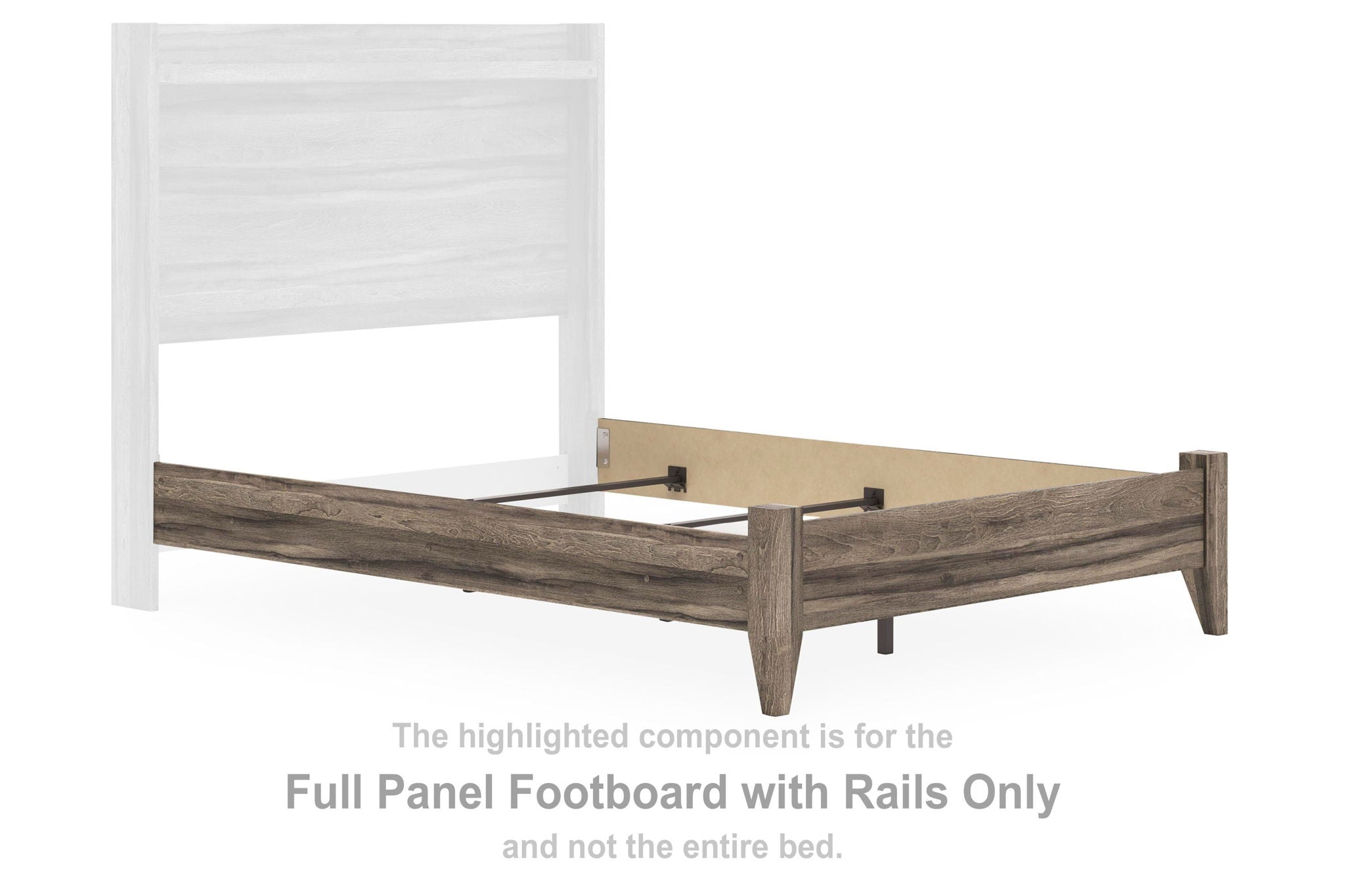 Brown wooden footboard with rails, curved top slats and end posts