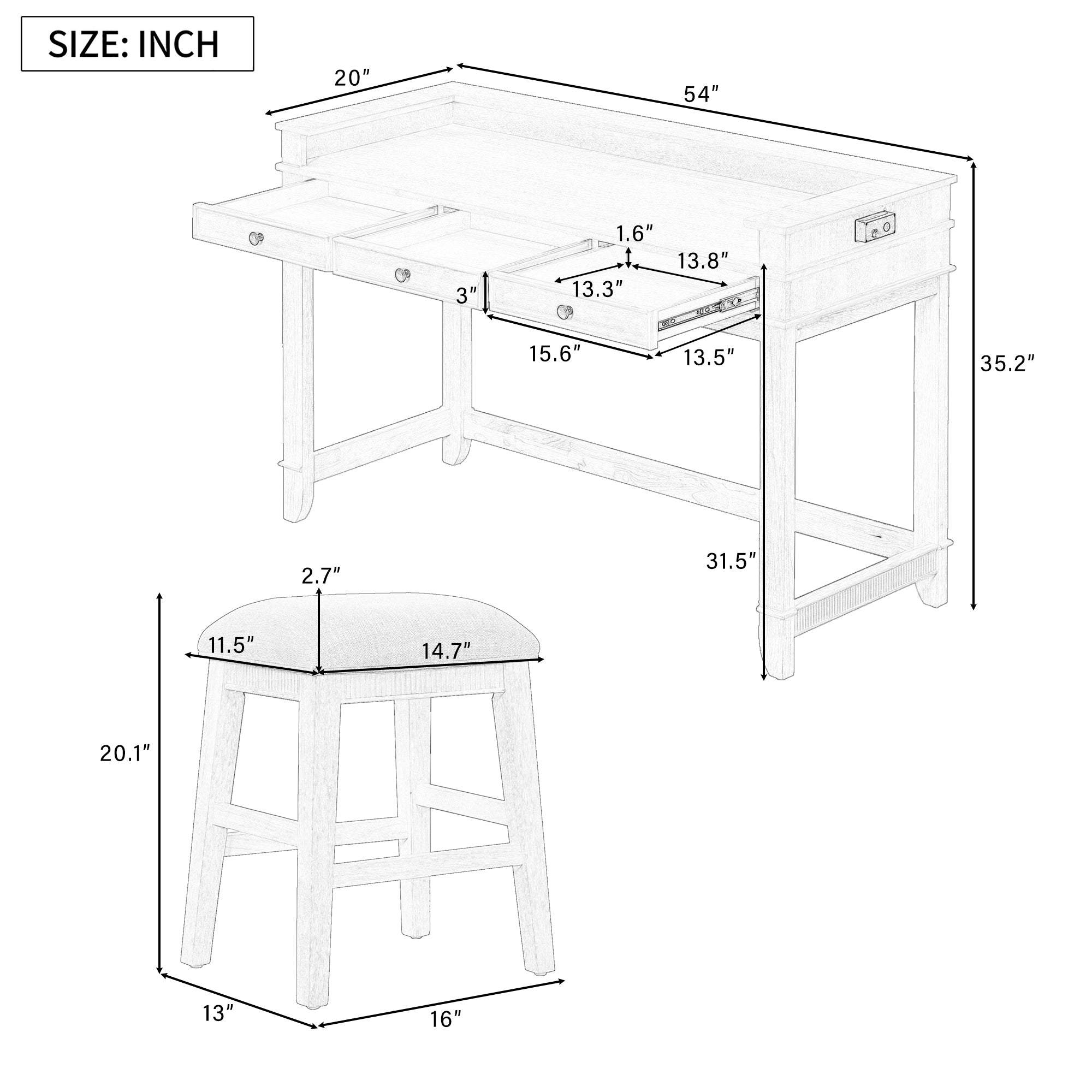 4-Pc Dining Set w/ 3 Stools (Natural)