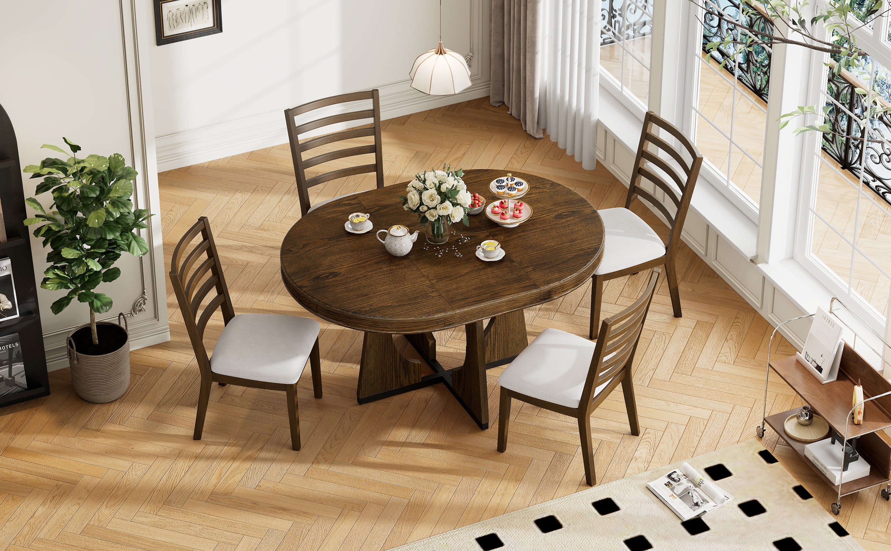 5-Pc Retro Rustic Dining Set (Walnut)
