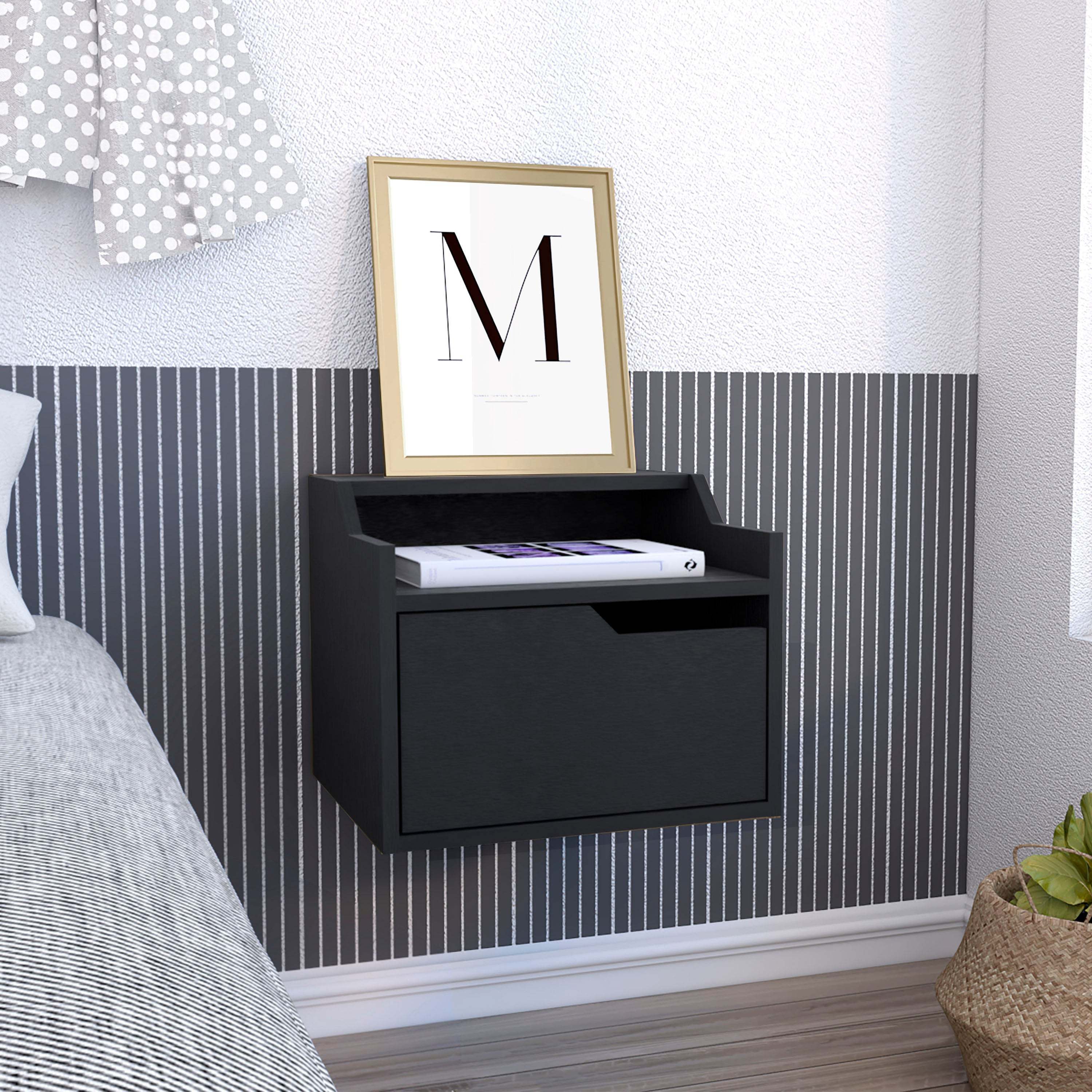 Modern Floating Nightstand | Black | Sleek 2-Tier Design
