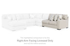 Right-arm facing pebble loveseat section with light-gray upholstery and patterned cushions
