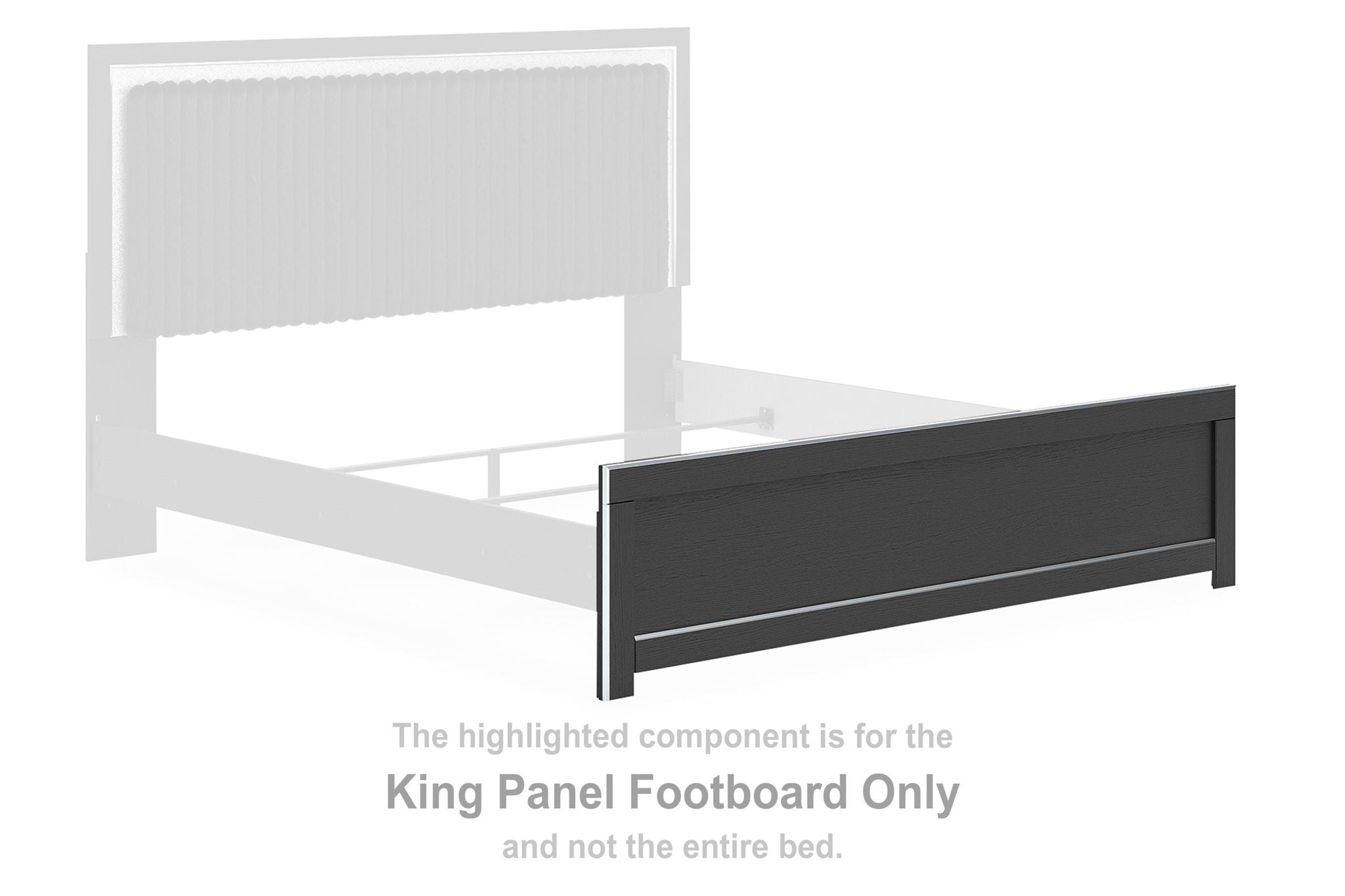 Black king panel footboard with wide horizontal panel and side rails