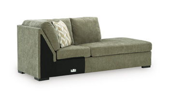 Moss green corner chaise sofa with square arms and chaise cushion, fabric upholstery
