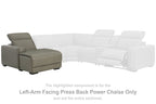 Gray upholstered reclining back chaise with armrest and extended seat section