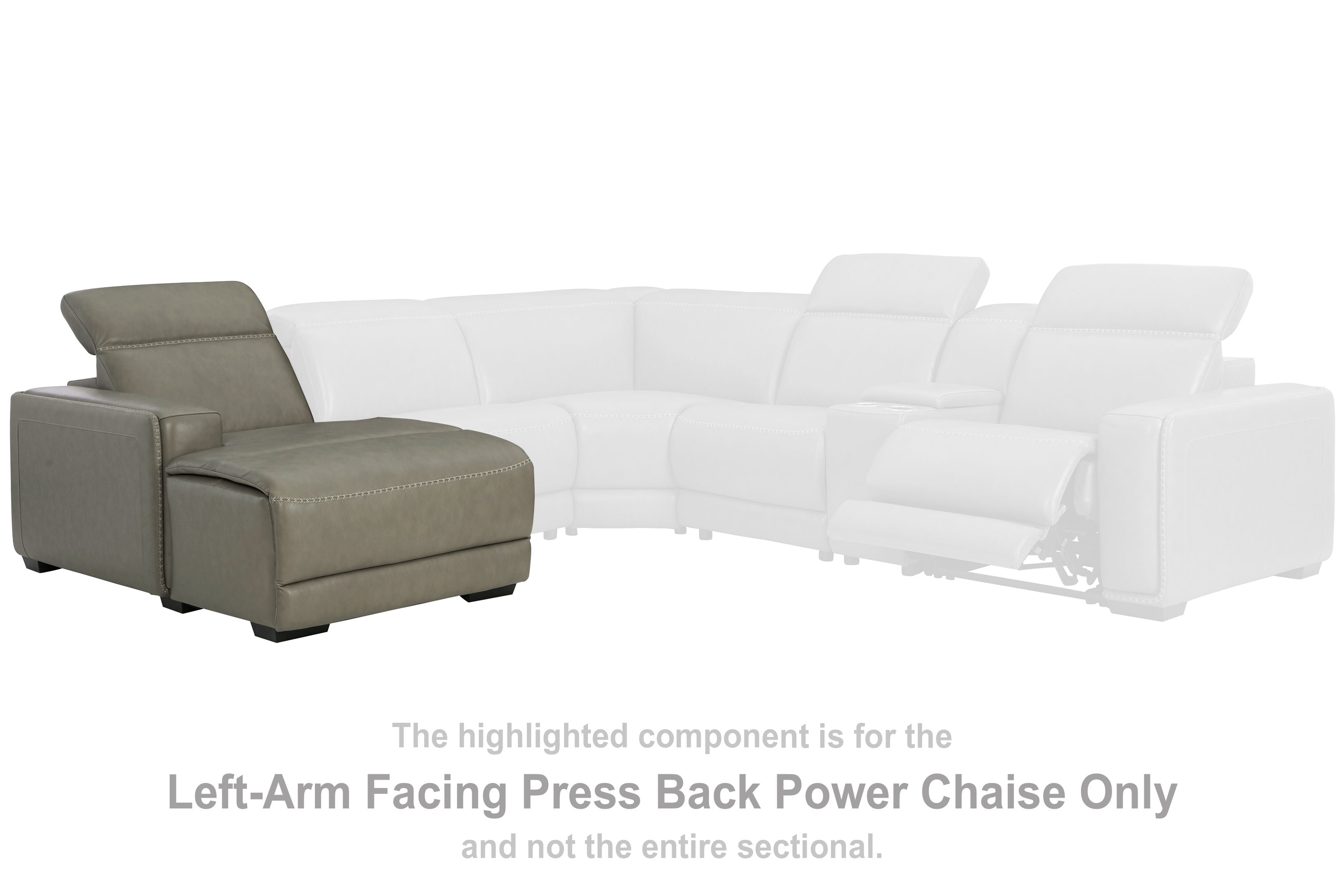 Gray upholstered reclining back chaise with armrest and extended seat section