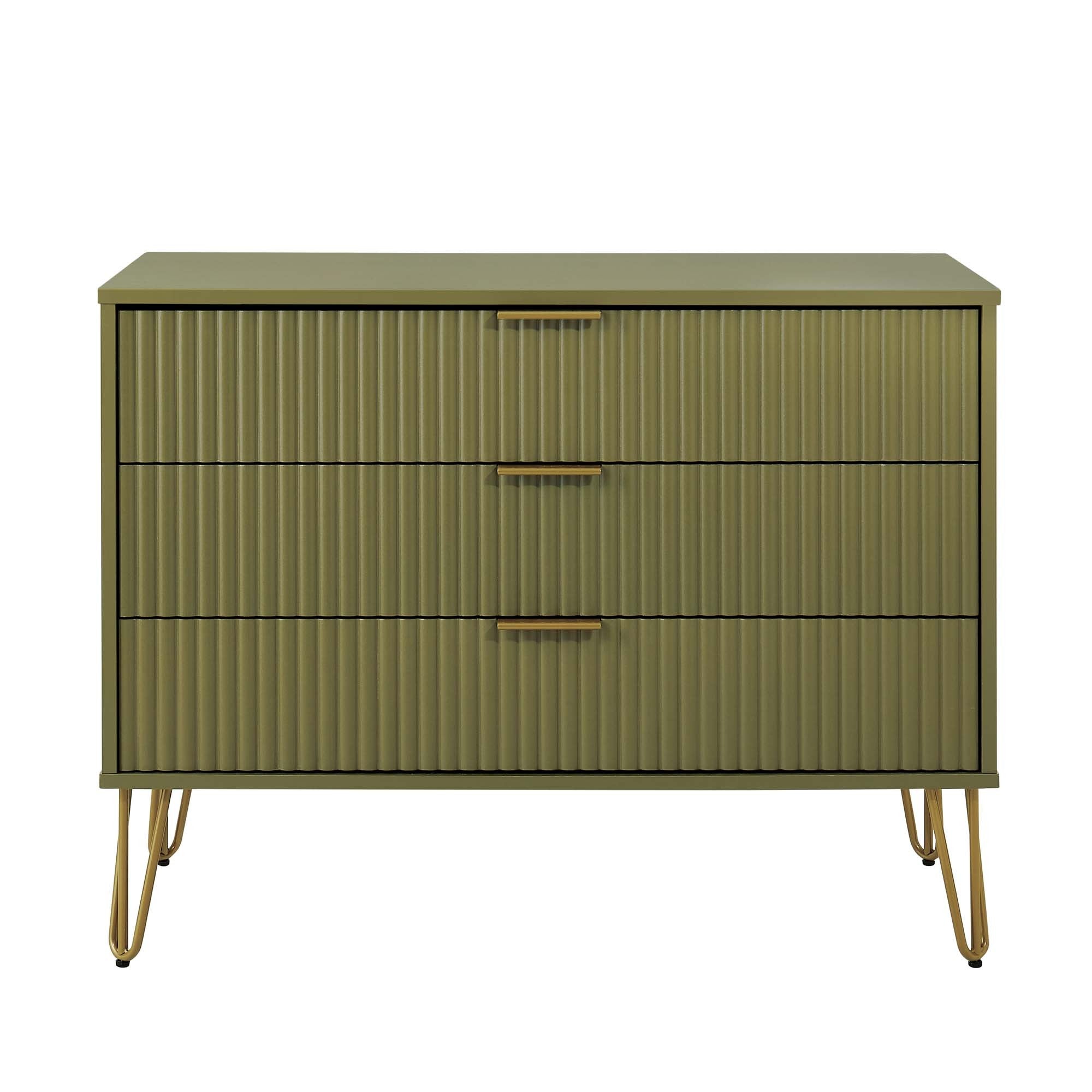 Dumbo 35" Fluted Olive Green 3-Drawer Dresser