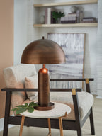 Metal table lamp with dome bronze shade and cylindrical bronze base