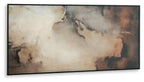 Wide rectangle framed abstract wall art with brown, black, and gray smoky texture
