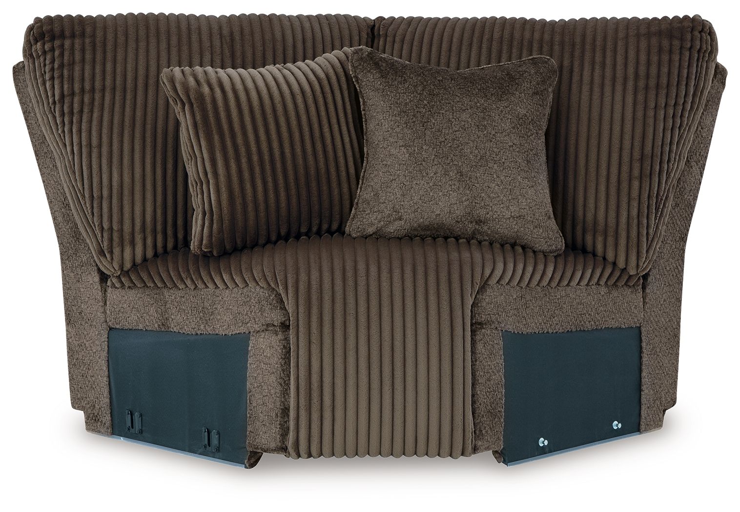 Chocolate brown ribbed fabric wedge sofa section with arms and back cushion