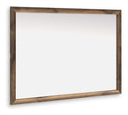 Brown wood framed rectangular bedroom mirror with clear glass panel
