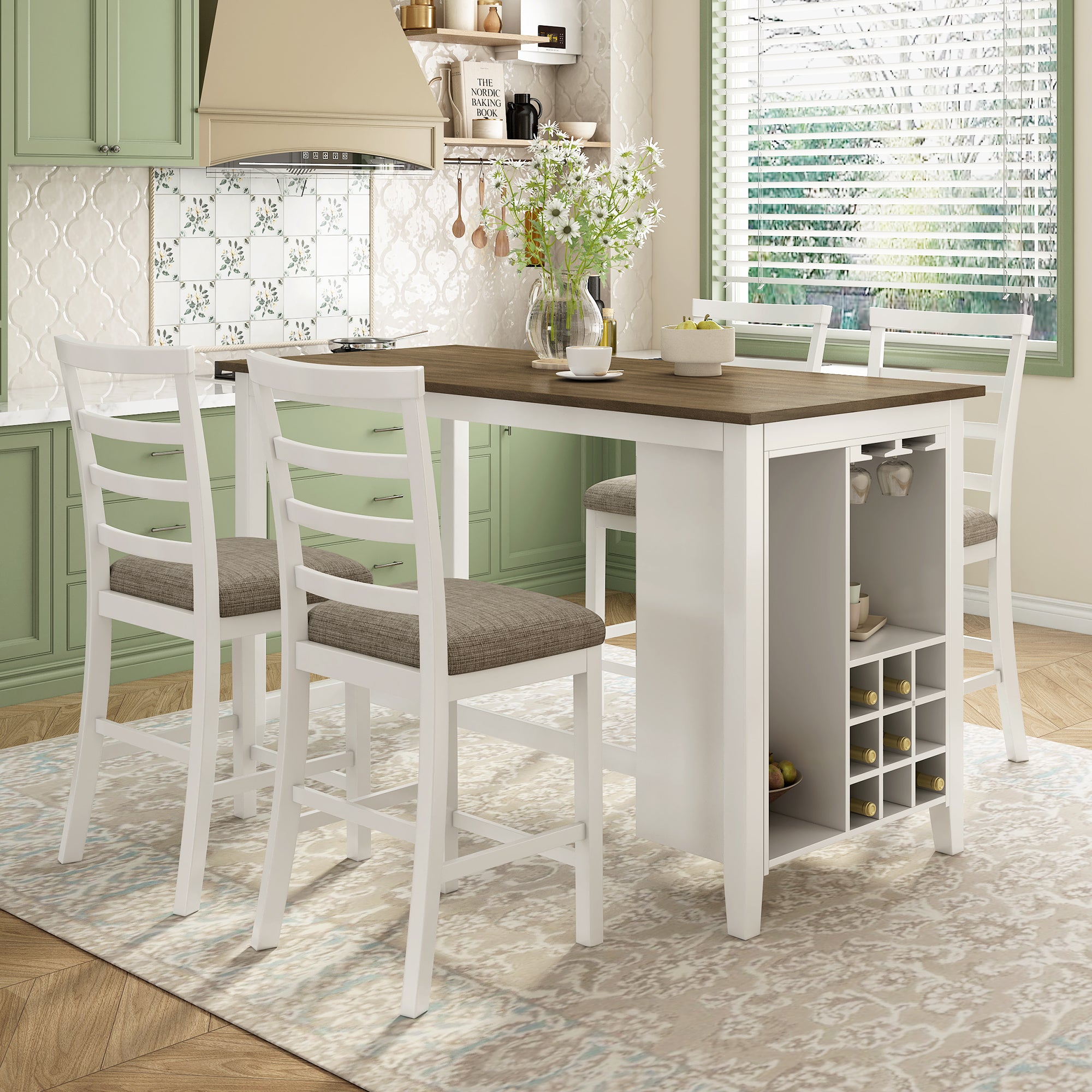 5-Piece Counter Height Dining Set w/ Wine Storage