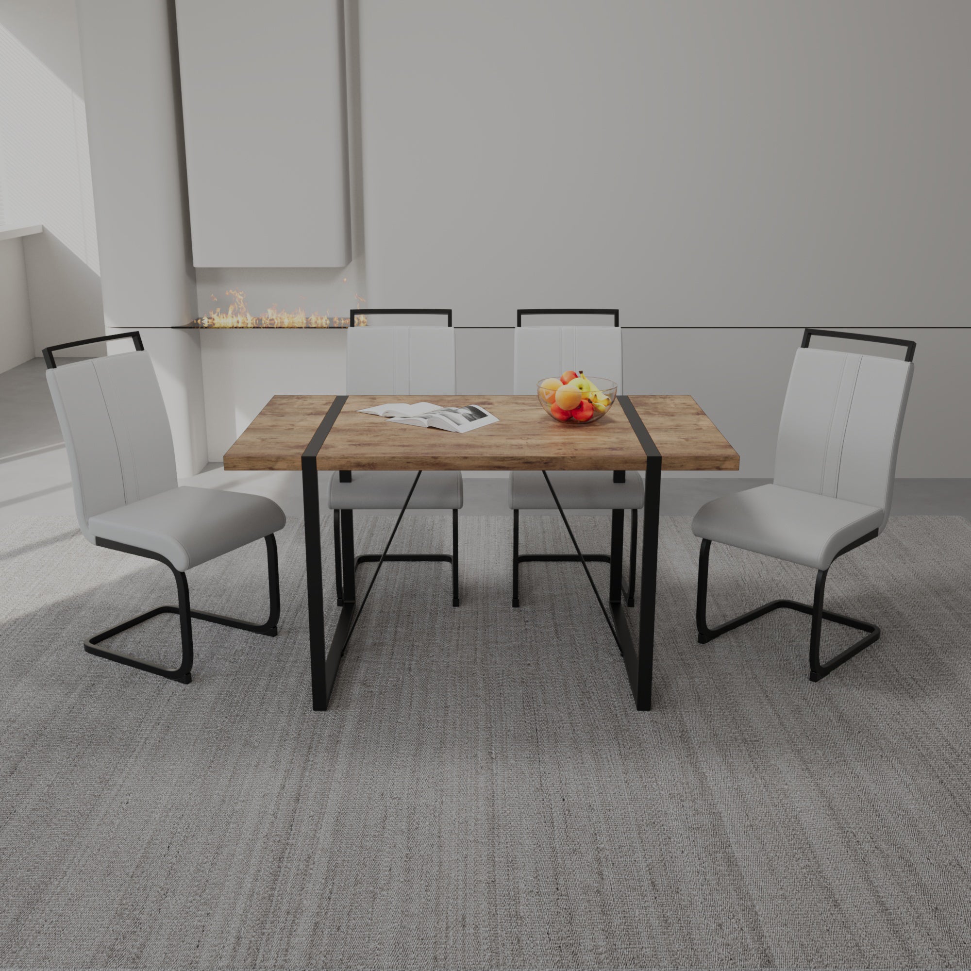 Rustic Industrial Dining Table Set - 55" w/ 4 Chairs