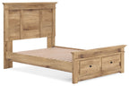 Light brown panel storage bed with slatted base and side drawer fronts