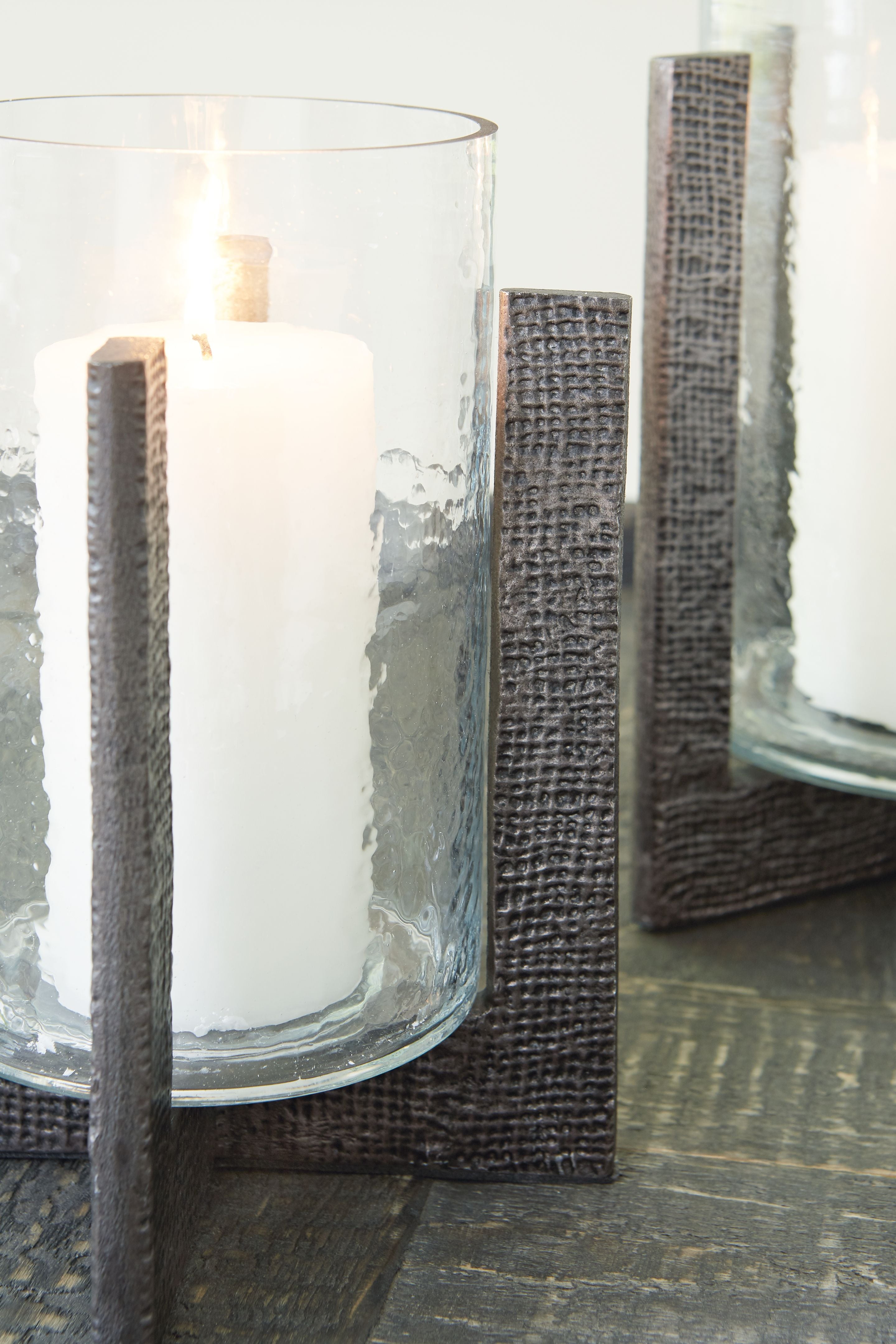 Garekton Clear / Pewter Finish - Candle Holder Set (Set of 2)