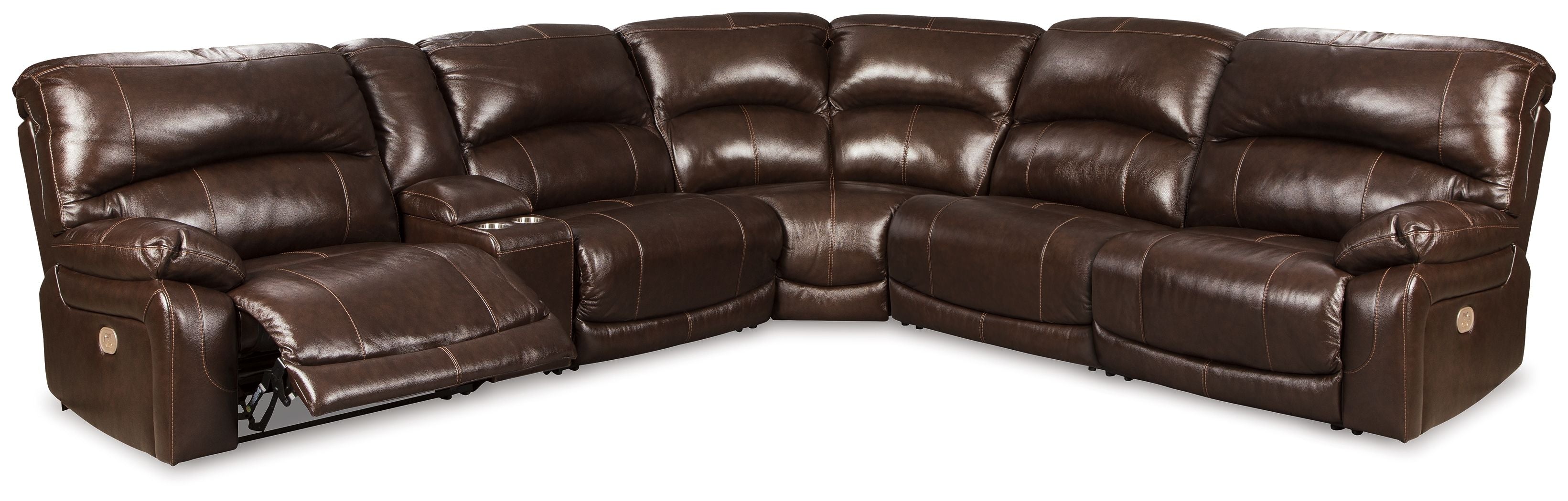 Hallstrung Power Reclining Brown Sectional with Chaise - Plush, USB Charging, Modern