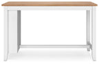White rectangular dining counter table with light wood top and open underside support