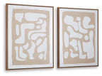 Two square framed wall art prints with beige matting and white abstract designs
