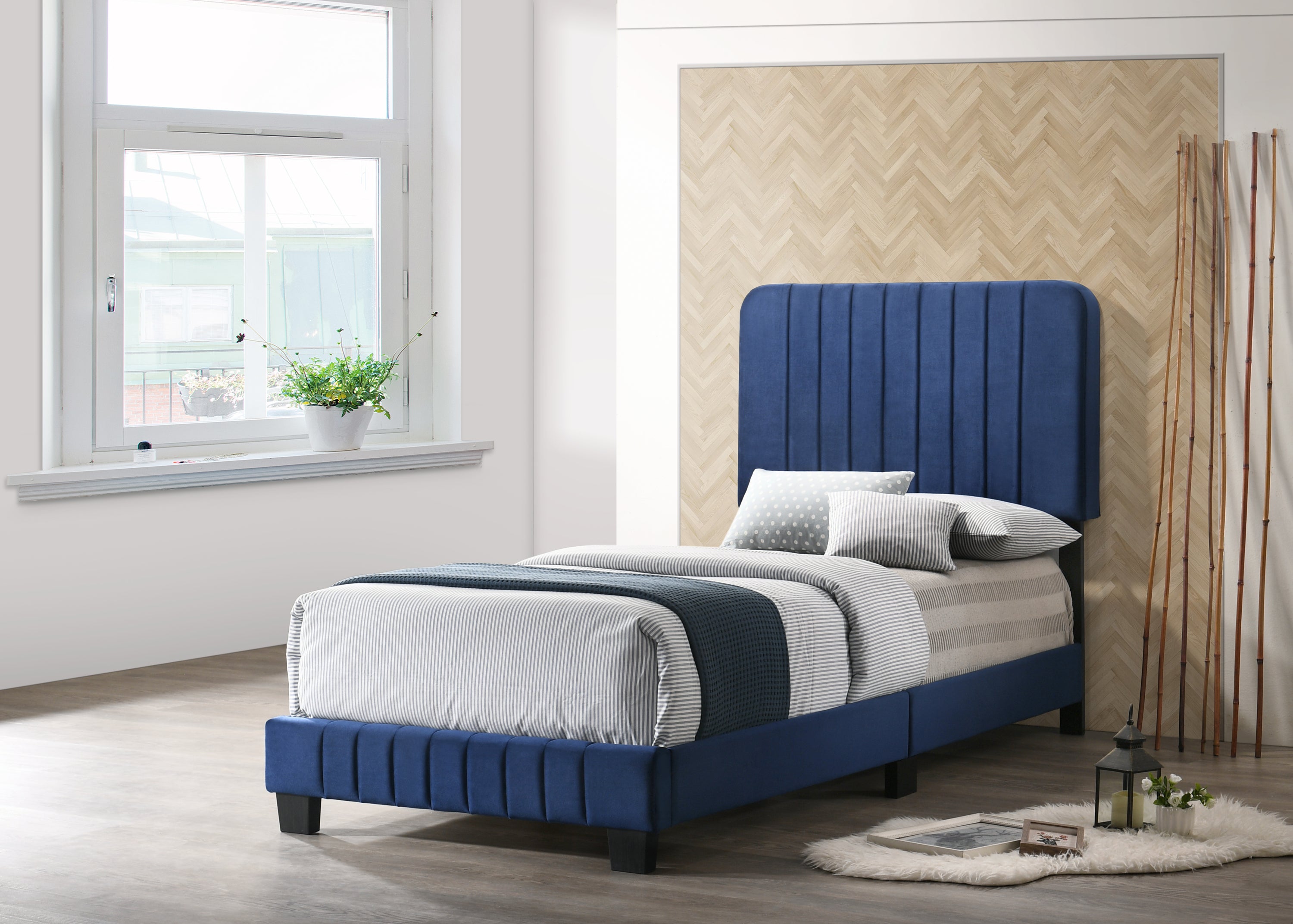 Contemporary Navy Blue Twin Bed Frame - Modern Design & Comfort