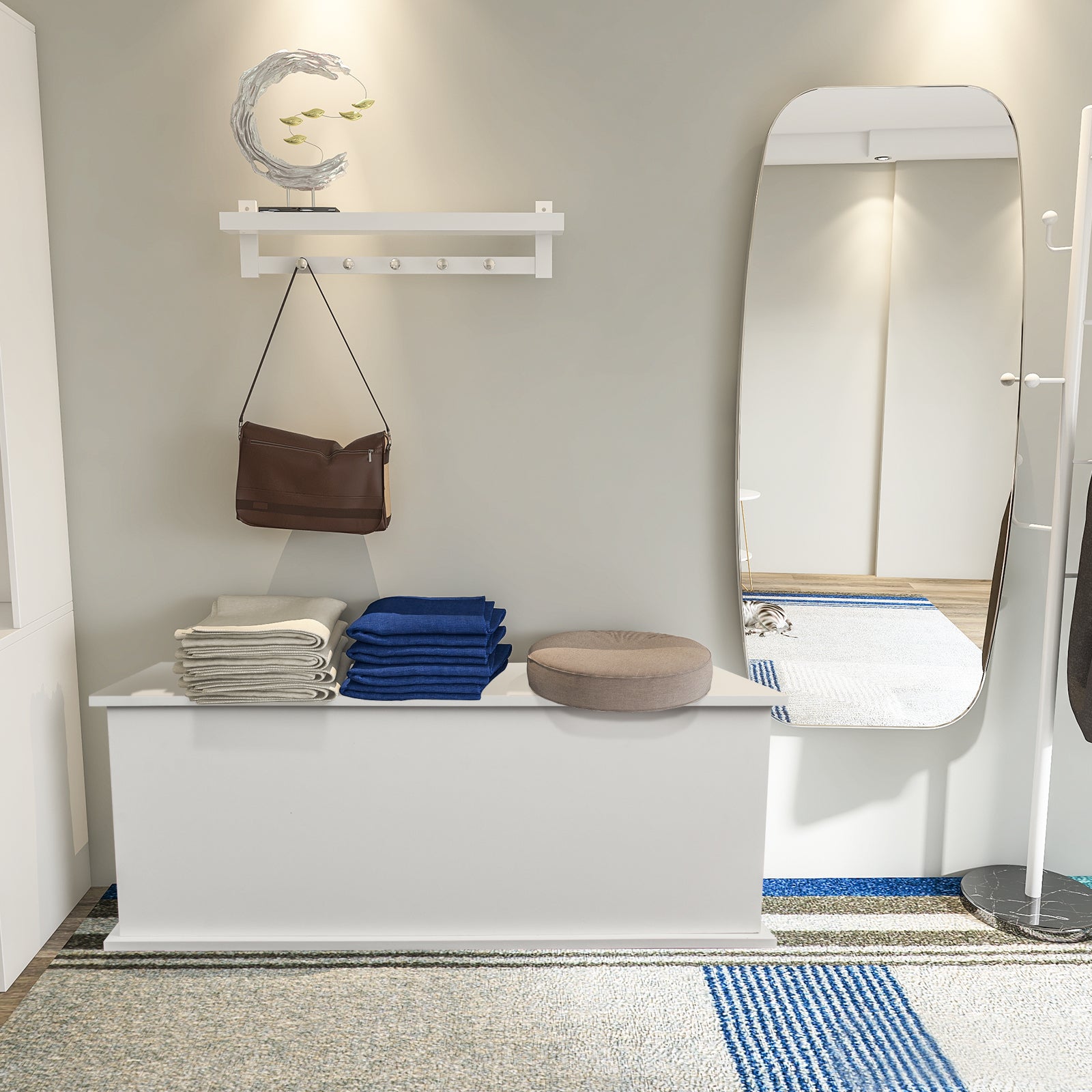 White Wood Storage Chest Trunk Lift Top Home Bench Organizer