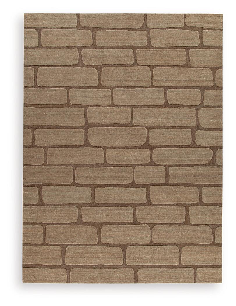 Brown and tan brick-pattern area rug with short, textured pile
