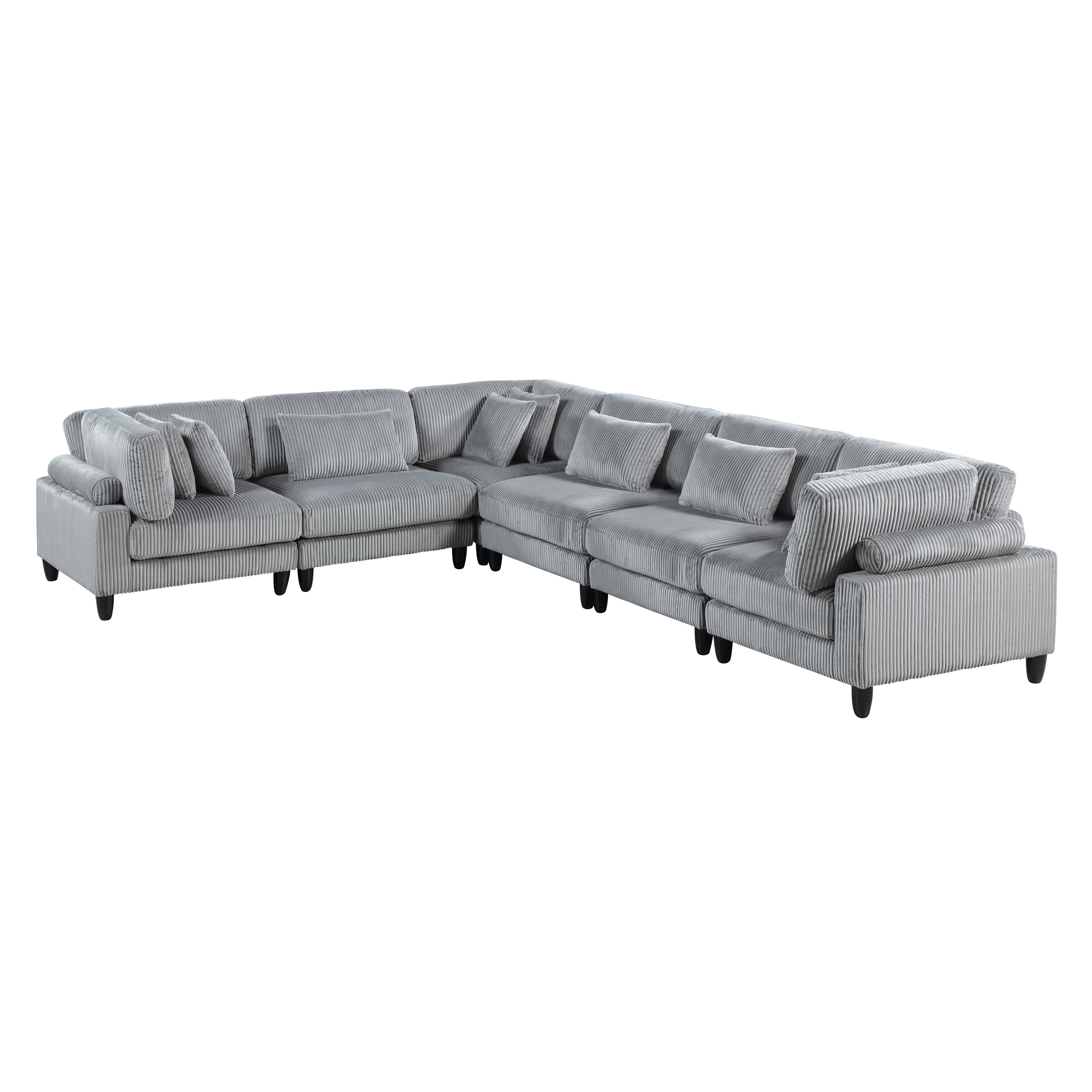 6pc Gray Corduroy Modular Sectional Set Living Room Furniture
