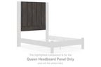 Charcoal queen headboard panel with vertical channeling on padded fabric