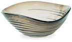 Solariston gray-brown glass bowl with black rim and wavy stripe design