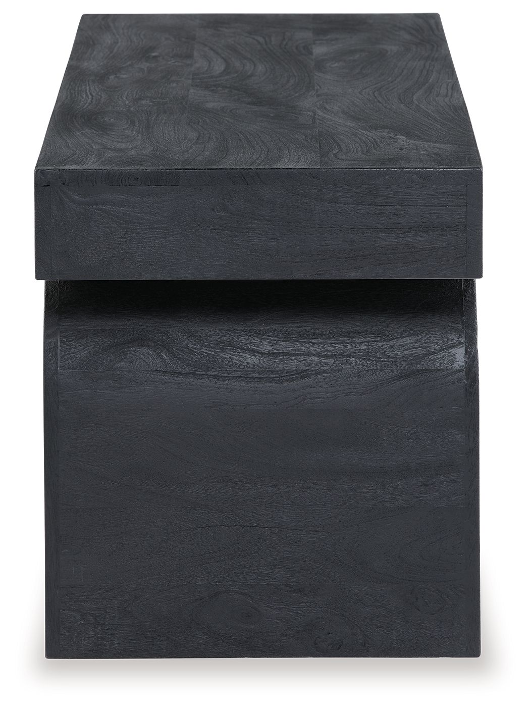 Black accent bench with textured rectangular top and solid cubed base