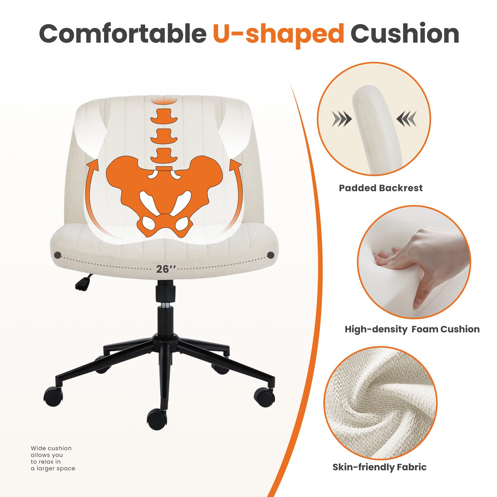 Ergonomic Armless Swivel Chair- Beige