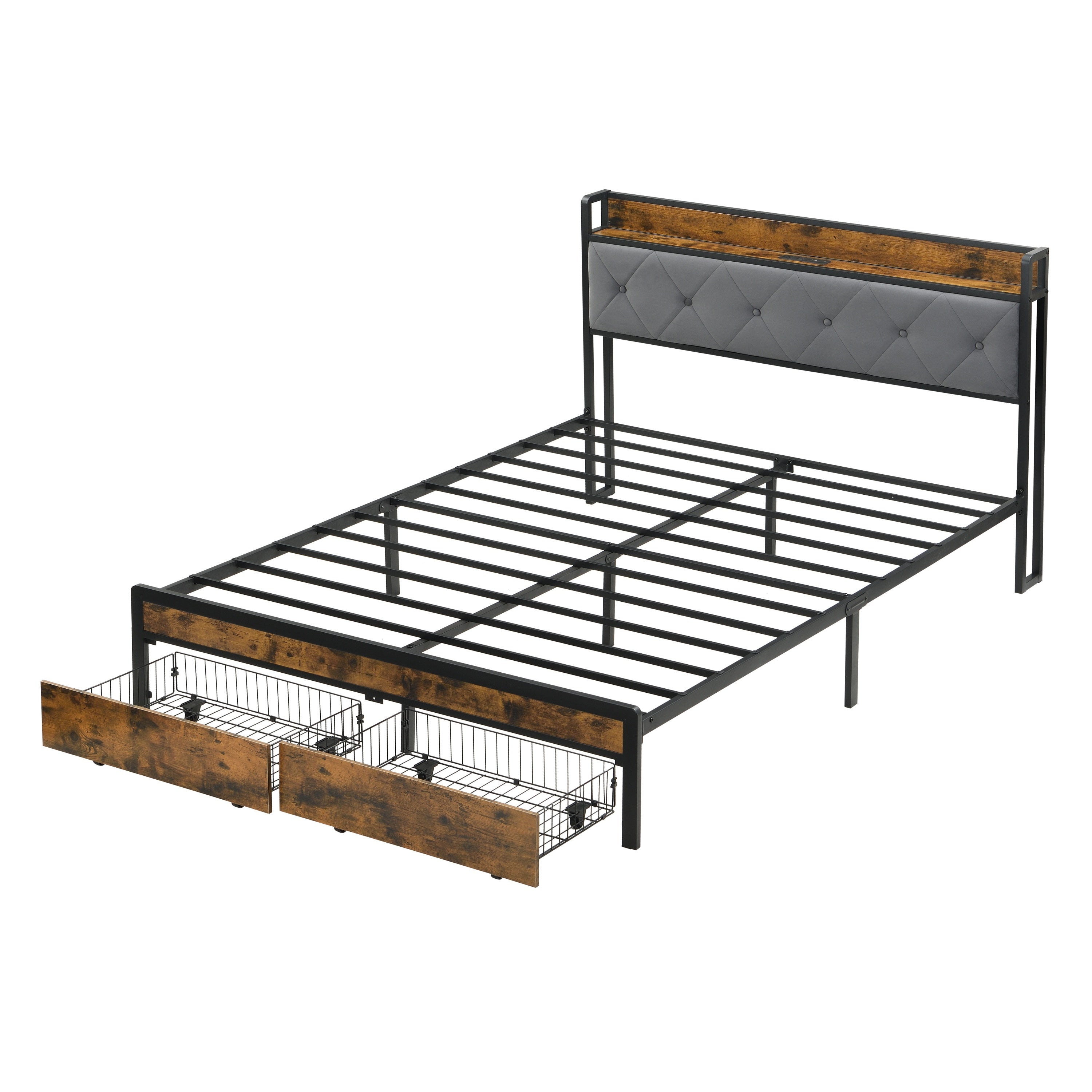 Modern Grey Queen Bed Frame w/ LED Lights & USB