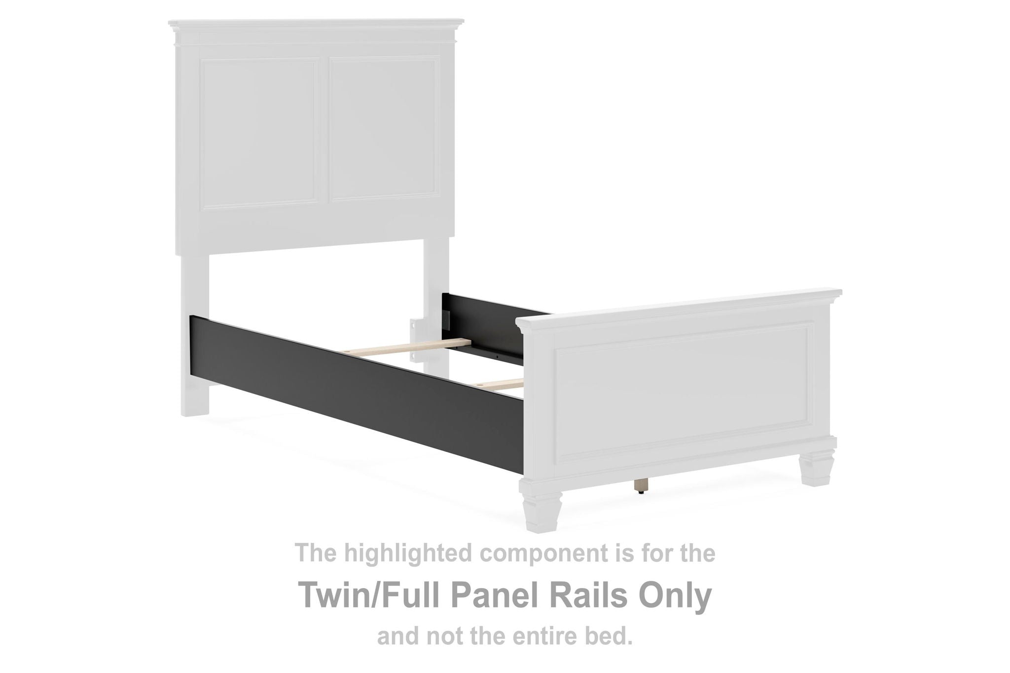 Twin/full panel bed rails set with black center rail and white end panels