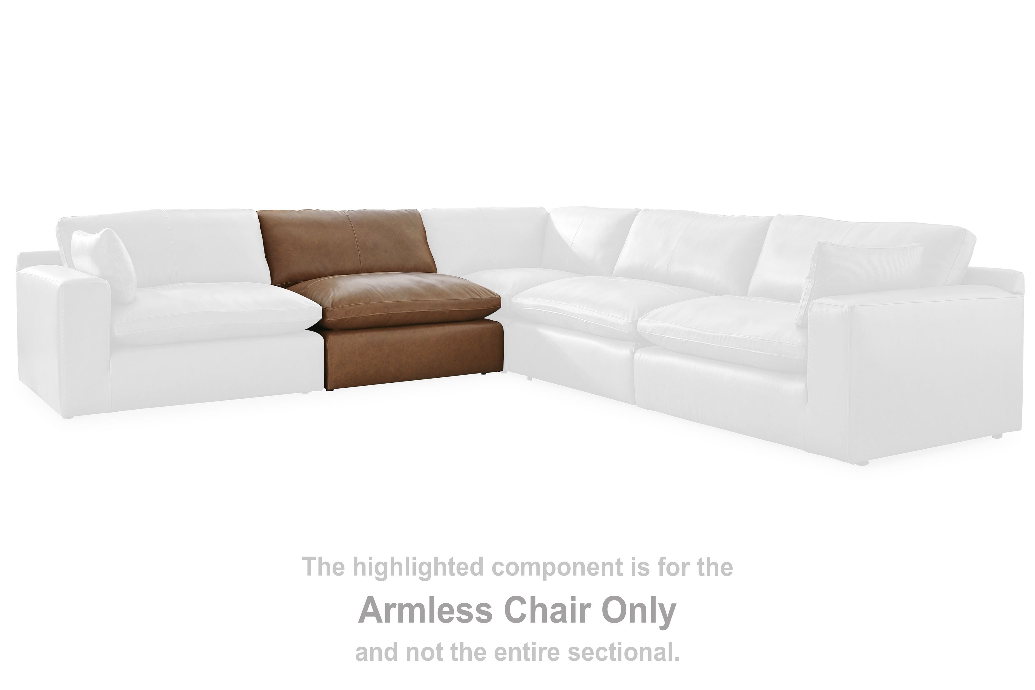 Caramel armless chair section of a modular sofa, L-shaped corner piece