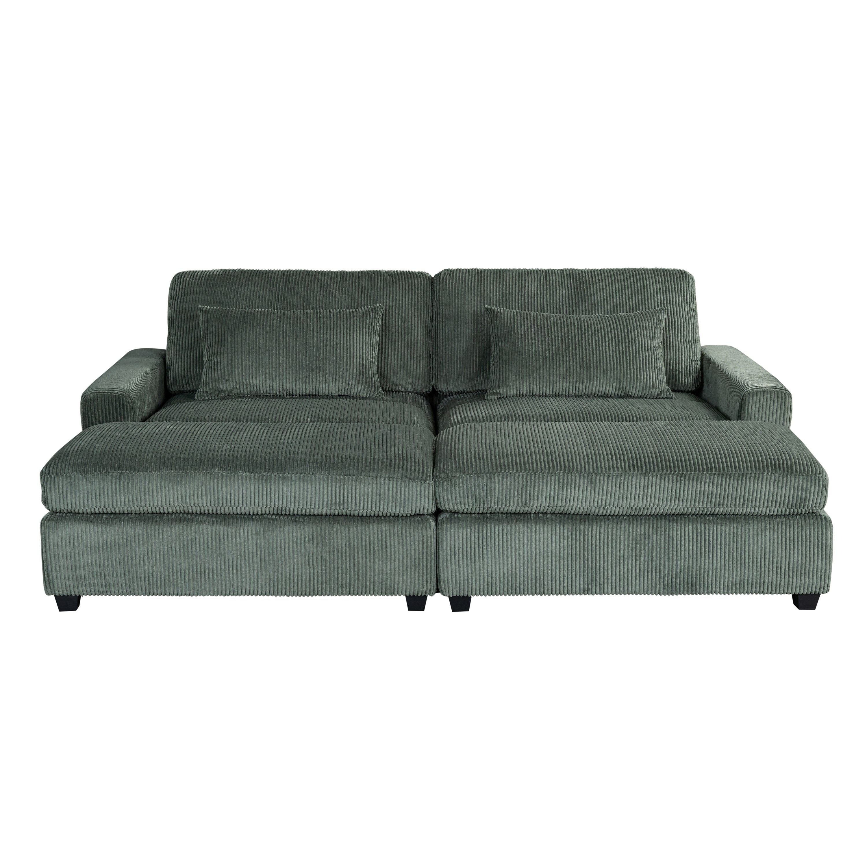 U_Style 90" Square Arm Sofa With Removable Back Cushions And 2 Pillows, Couch For Living Room, Office, Apartment - Green