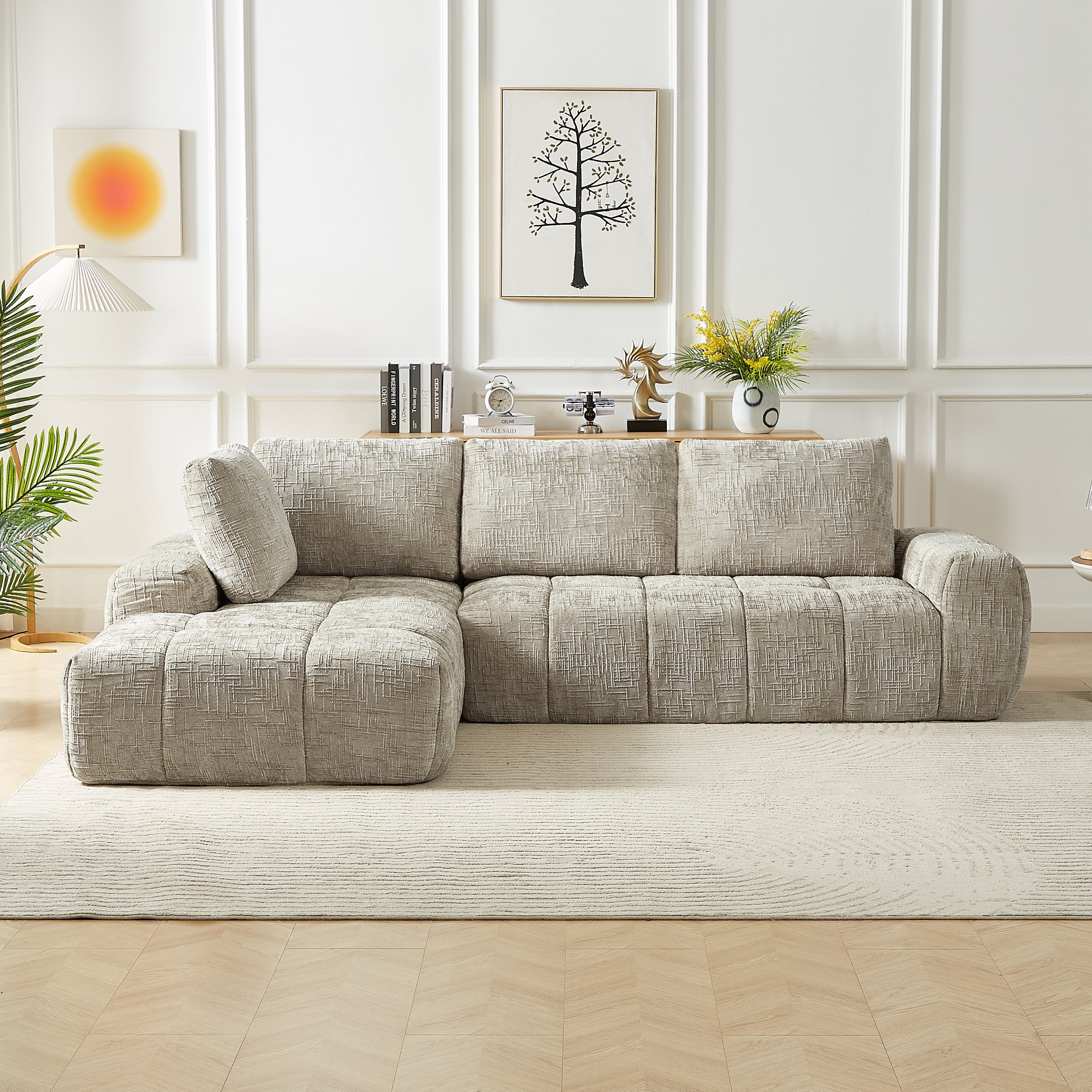 Chenille L-Shape Luxury Sectional Sofa - Comfy Sleeper Couch