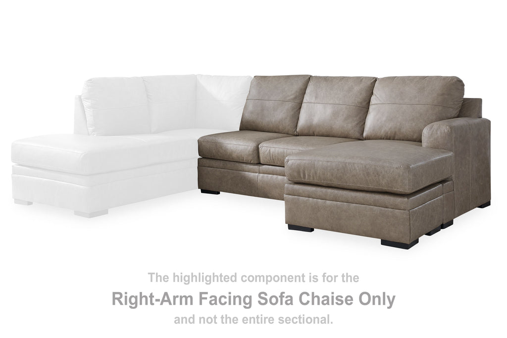 Sofa chaise set with right beige chaise and left white sofa section, matching block legs
