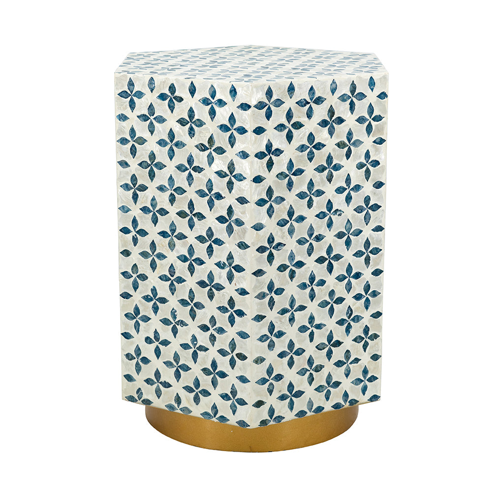 Hexagonal Accent Table Blue Capiz & Gold Base - 15x13x18.5