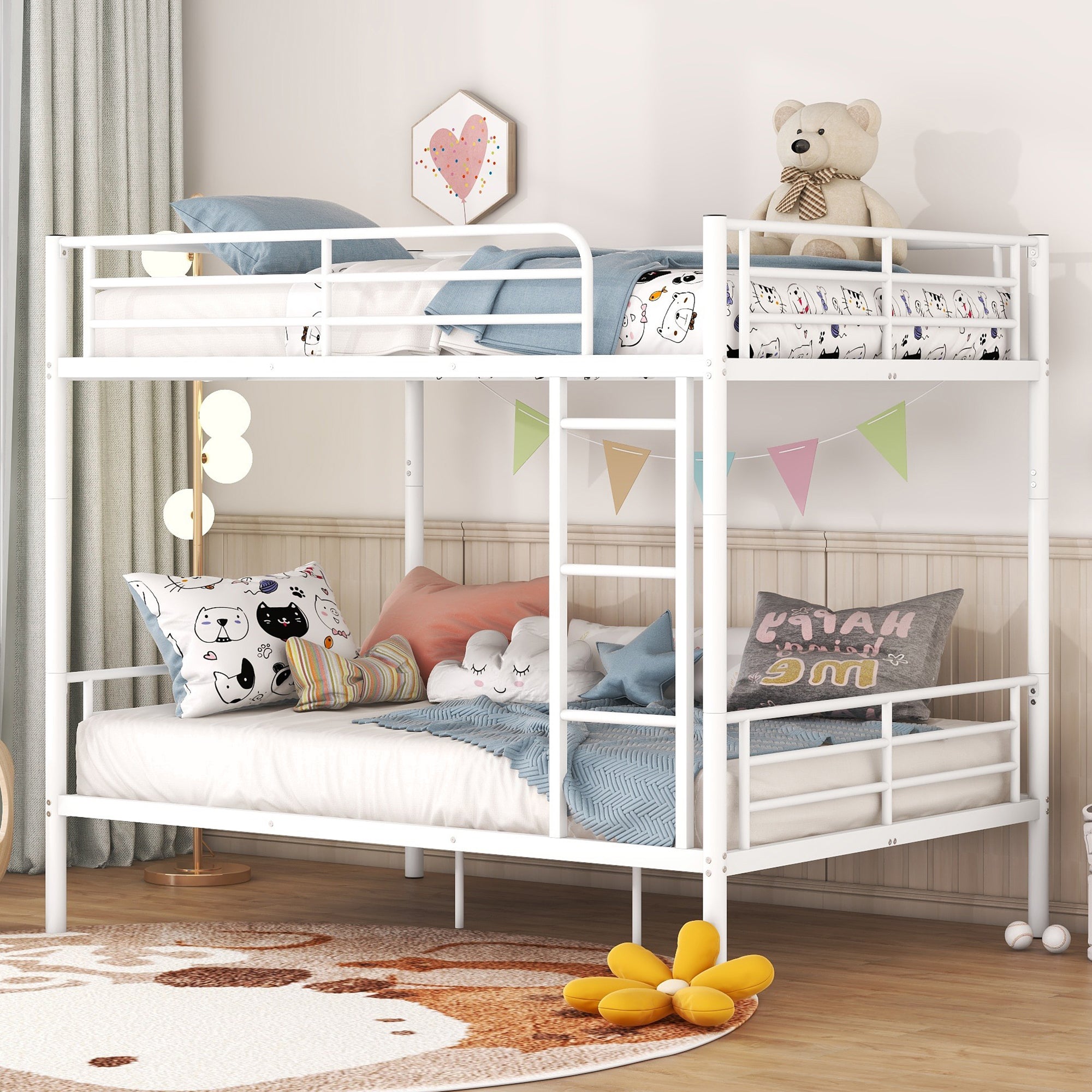 White Full Over Full Metal Bunk Bed - Sturdy & Space-Saving Design