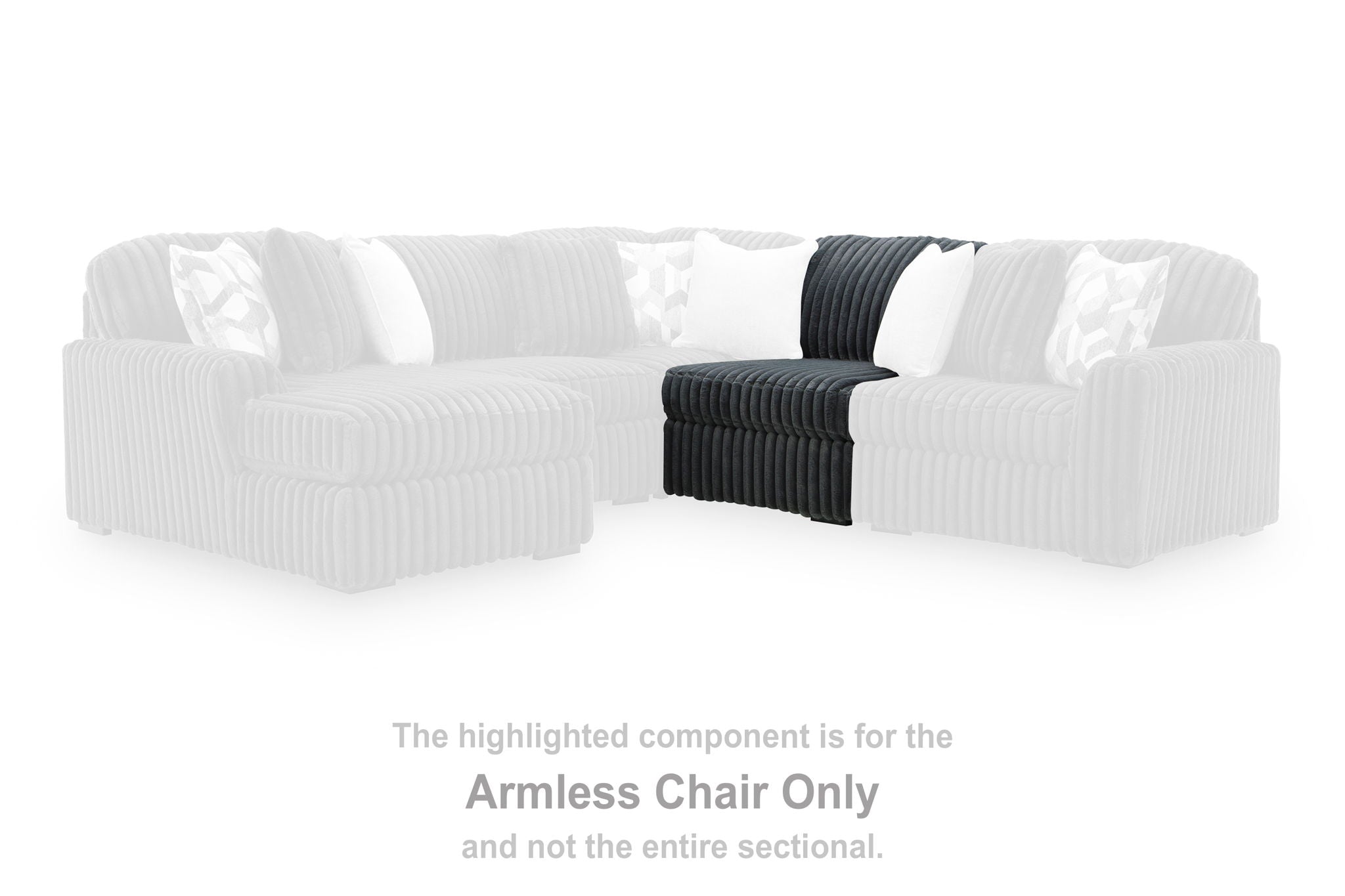 Dark gray armless chair section on a white sectional, ribbed tufted cushions