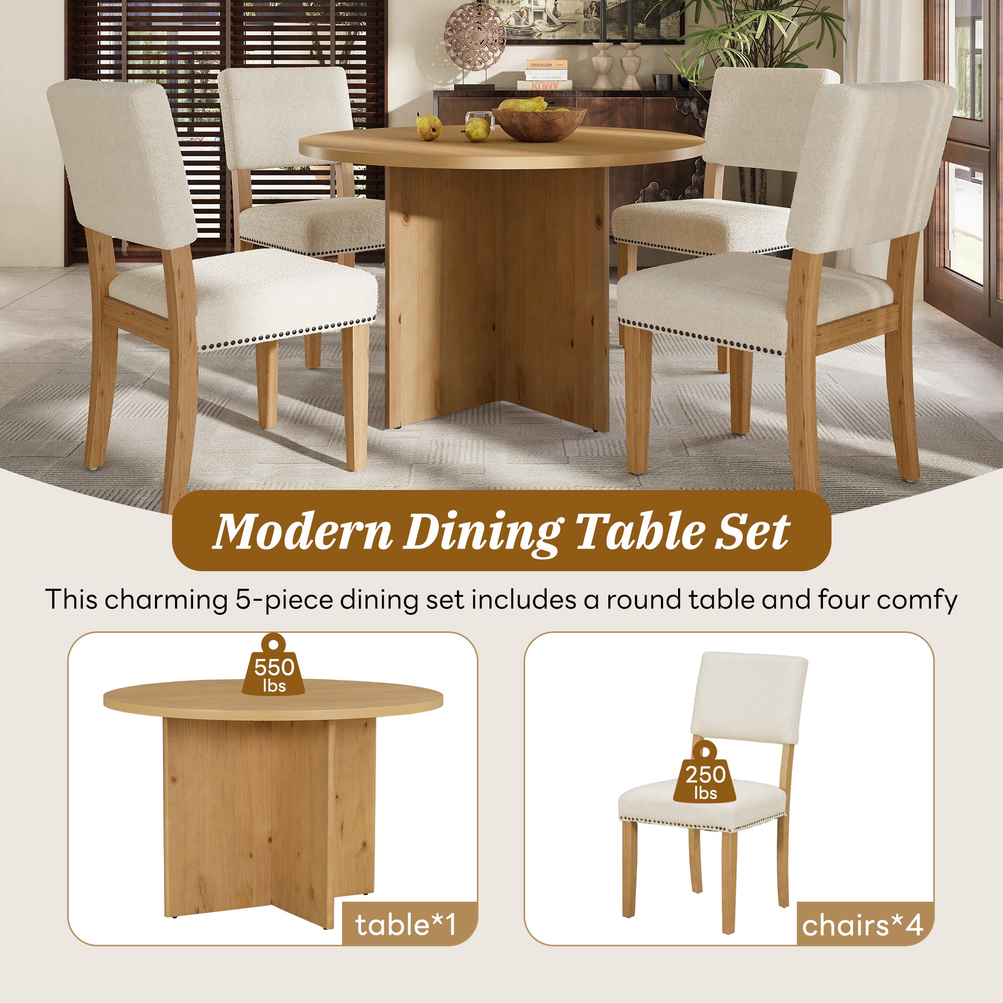 5-Piece Round Dining Table Set