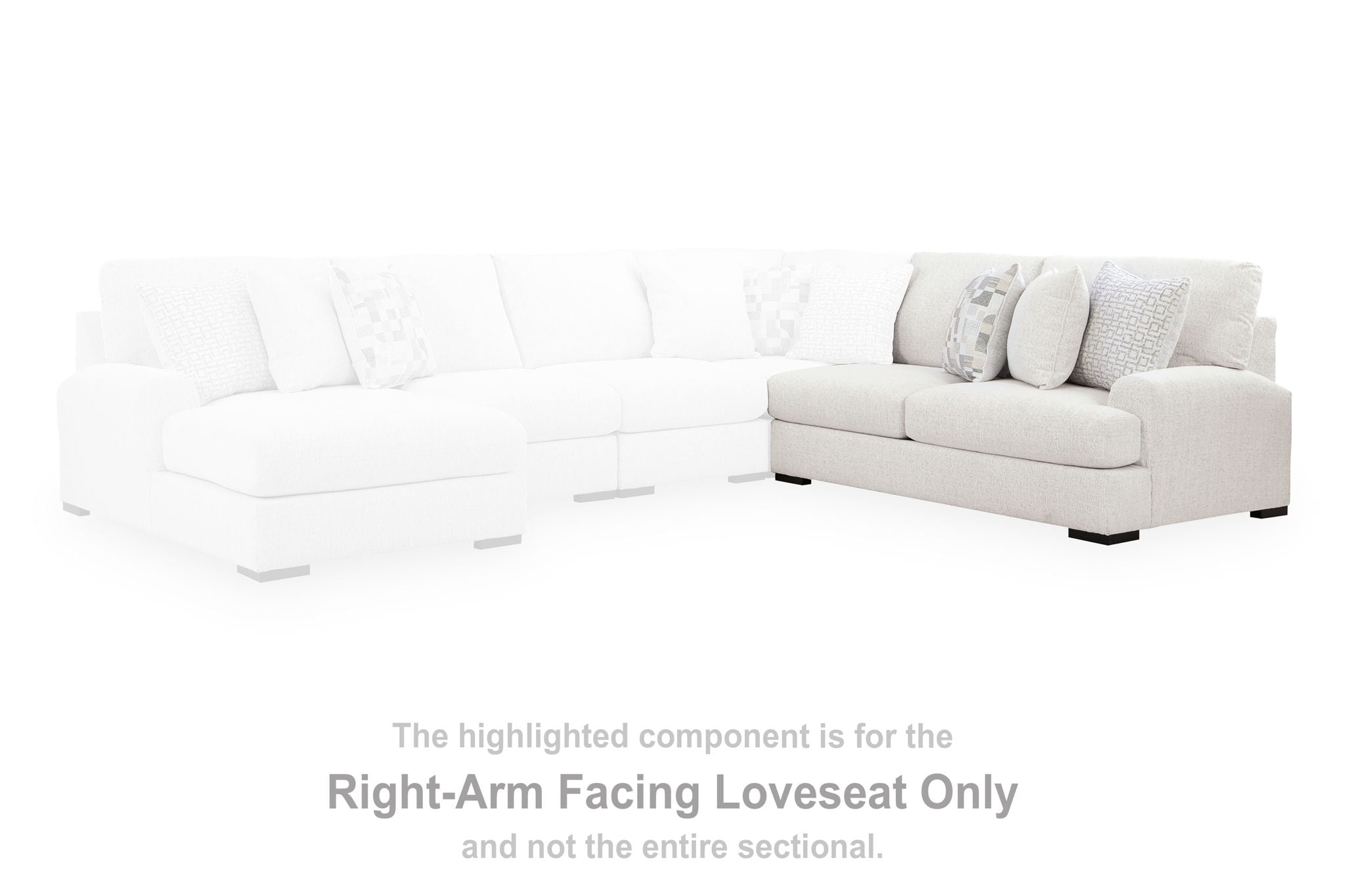 Right-arm facing chalk loveseat section with two side and back pillows