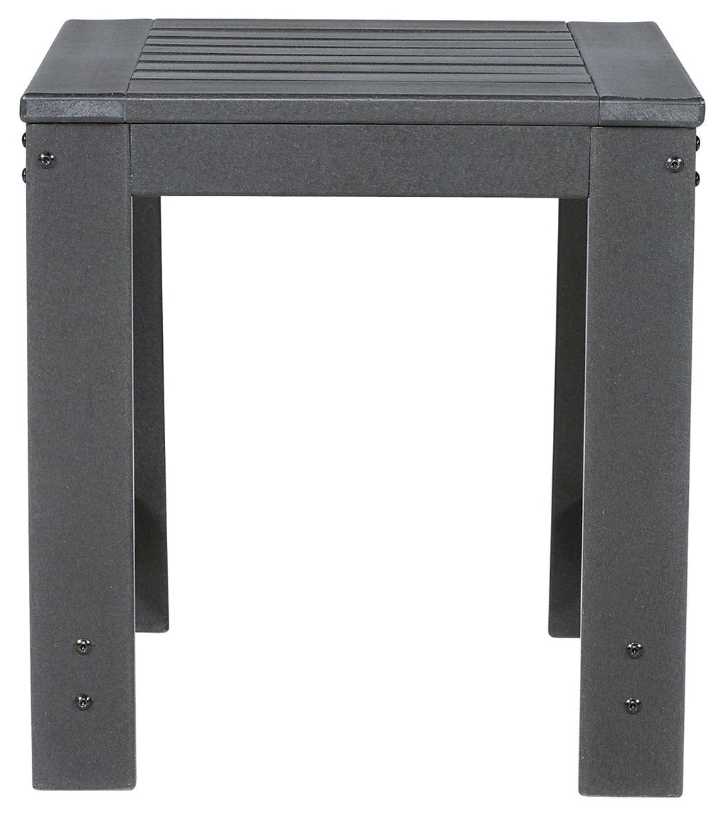 Charcoal gray square end table with slatted top and side rails