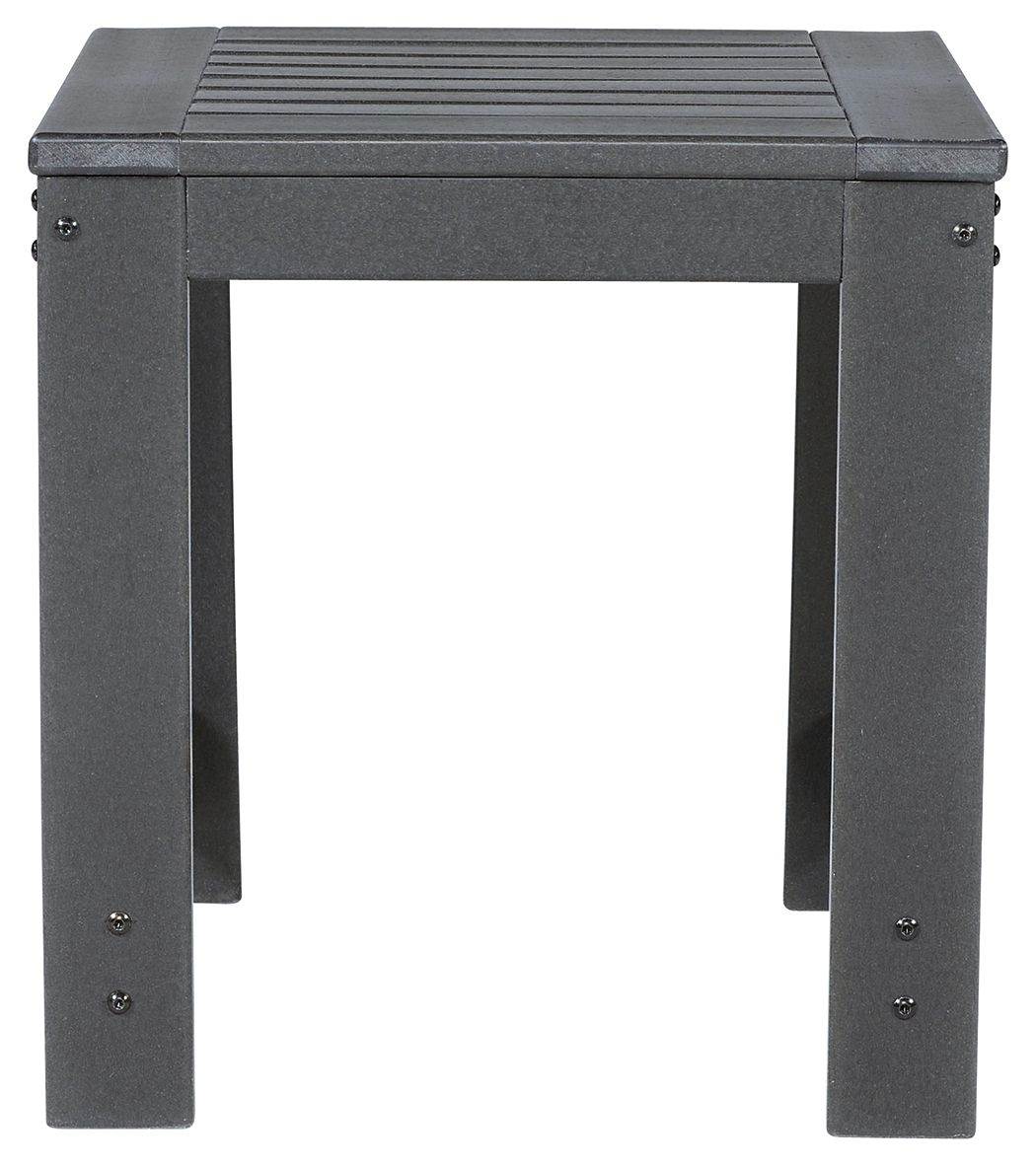 Charcoal gray square end table with slatted top and side rails