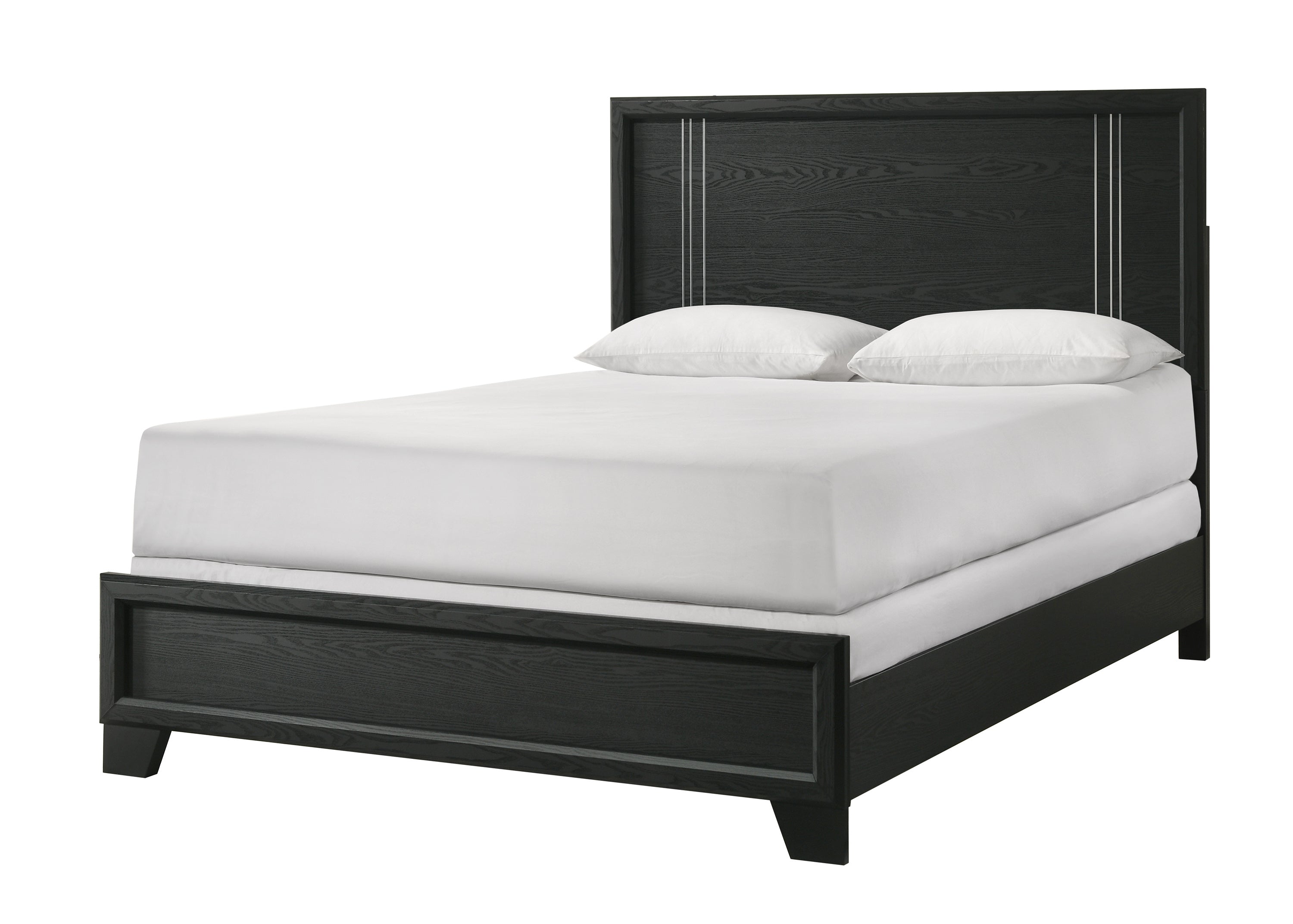 Contemporary King Panel Bed - Charcoal Wood Finish
