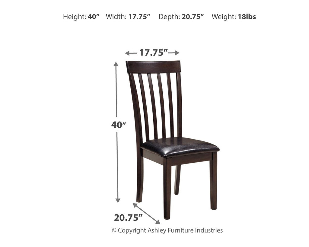 Dark brown upholstered dining chair with slat back and padded seat, front view