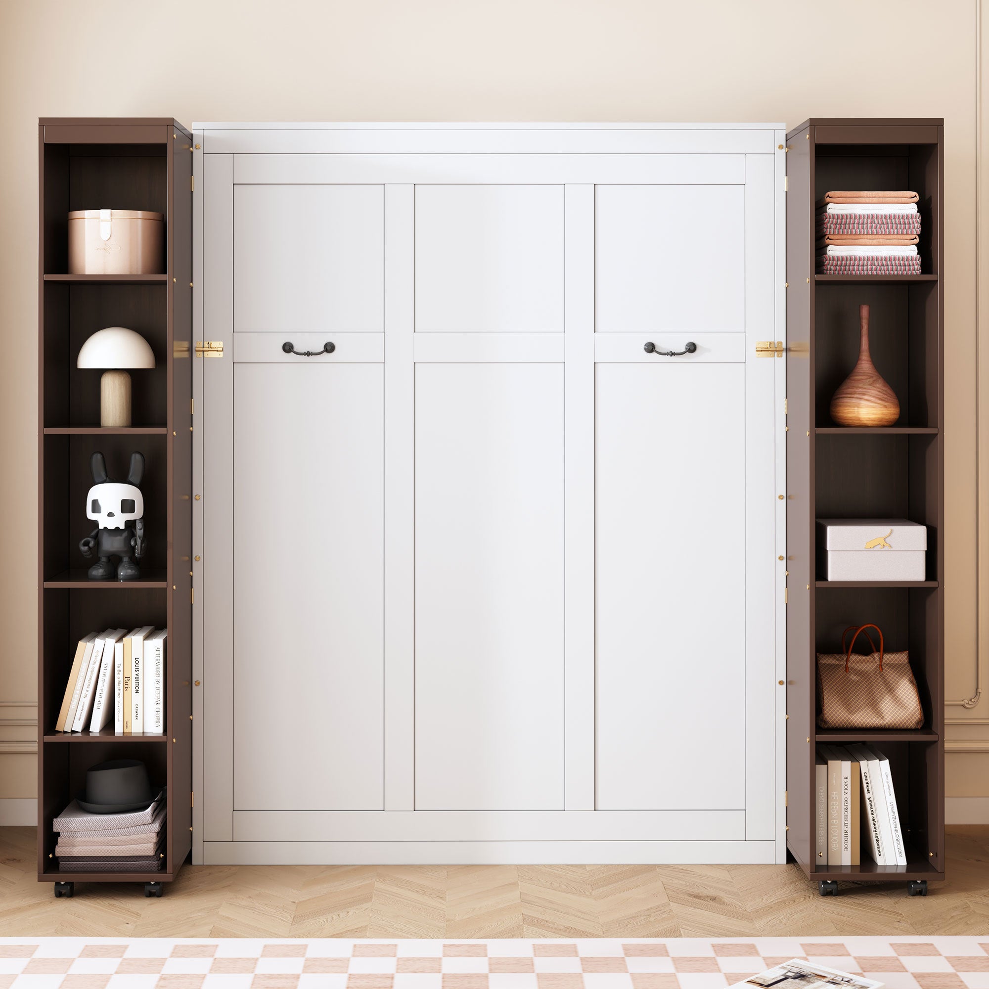 Espresso Queen Murphy Wall Bed with Storage Doors