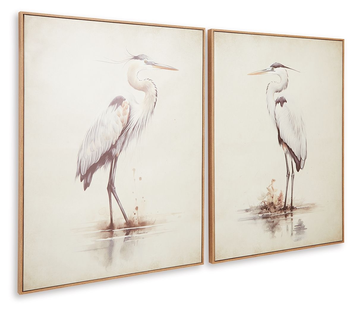 Beige framed bird wall art set of 2, close view of heron illustrations
